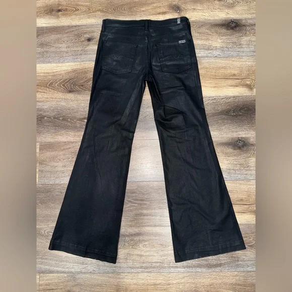 For All Mankind Womens High Rise Coated Slim Wide Leg Jeans Size 32 in Black🖤 - Picture 2 of 11